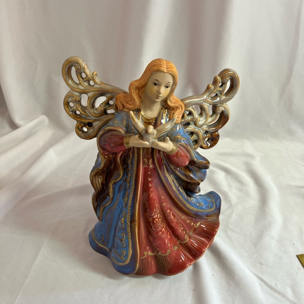 Graceful Angel Sculpture with Blue and Red Details